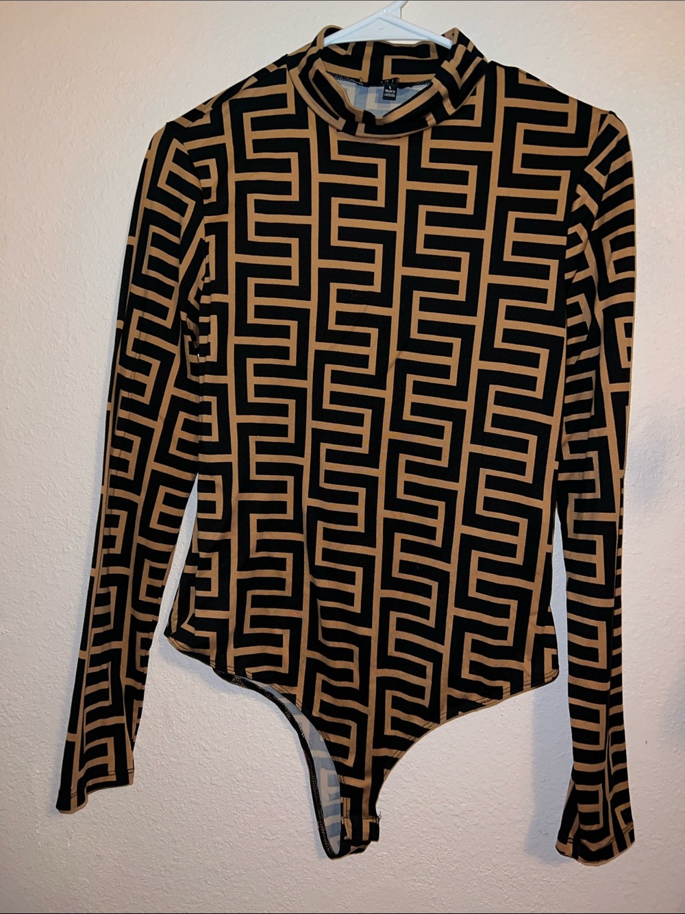 iris Black & Tan Geometric Turtleneck Bodysuit